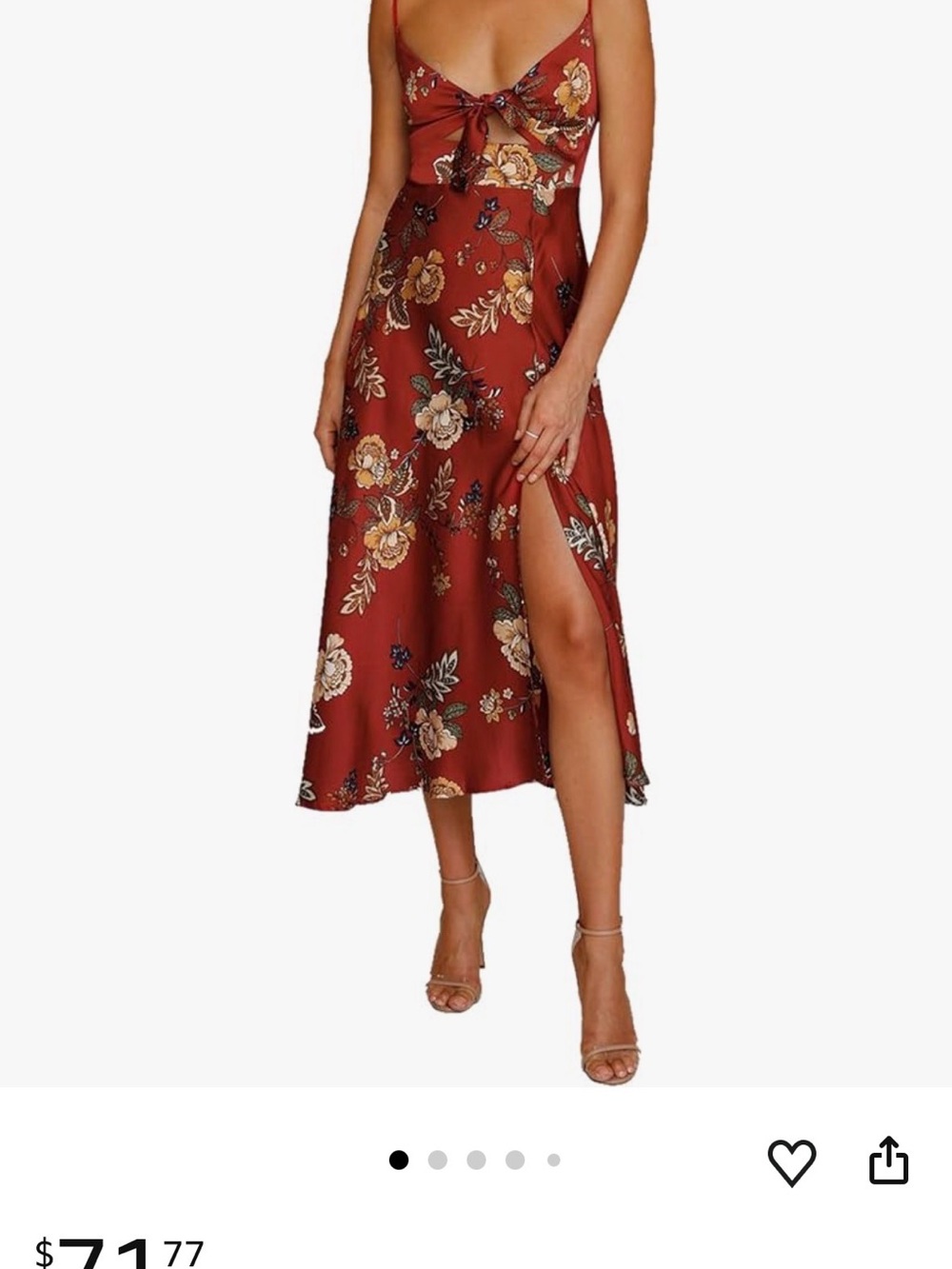 Floral Tie-Front Midi Dress - Rust